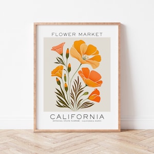 California State Flower Print, California Flower Market Print, Poppy Print, Floral Wall Art Print, Neutral Botanical Print, Digital Download