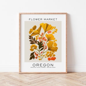 Oregon State Flower Print, Oregon Flower Market Print, Oregon Grape Art Print, Floral Art Print, Neutral Botanical Print, Digital Download