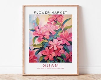 Bougainvillea Flower Market Guam Poster, Vibrant Floral Wall Art, Tropical Home Decor Print, Colorful Botanical Illustration, Bright Artwork