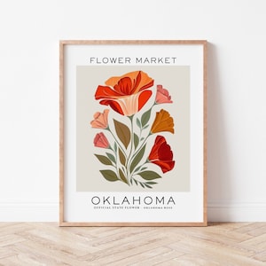 Oklahoma State Flower Print, Oklahoma Flower Market Print, Oklahoma Rose Print, Floral Art Print, Neutral Botanical Print, Digital Download