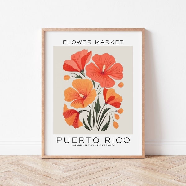 Puerto Rico Flower Market Wall Art, Flor De Maga Print, Modern Home Decor Poster, Tropical Plant Illustration, Matisse Inspired Artwork