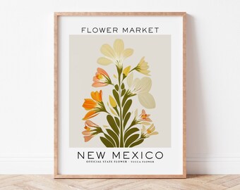 New Mexico State Flower Print, New Mexico Flower Market Print, Yucca Flower Art Print, Floral Art Print, Neutral Botanical, Digital Download