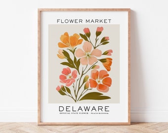 Delaware State Flower Print, Delaware Flower Market Print, Peach Blossom Print, Floral Art Print, Neutral Botanical Print, Digital Download