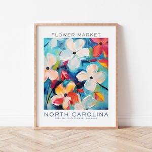 North Carolina State Flower Print, North Carolina Flower Market Print, Dogwood Art Print, Floral Art, Matisse Floral Print, Digital Download