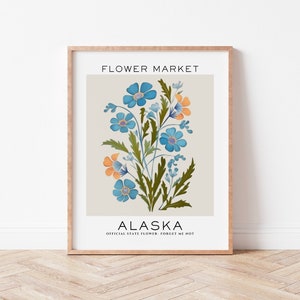 Alaska State Flower Print, Alaska Flower Market Art Print, Forget Me Not Print, Floral Wall Art , Neutral Botanical Print, Digital Download