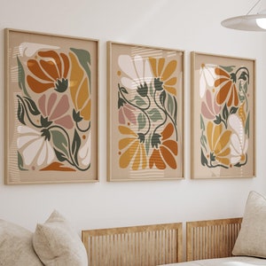 Boho Abstract Flowers Print Set of 3 Printable Floral Gallery Wall Set ...