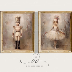 Vintage Christmas Nutcracker and Ballerina Wall Art Set, Festive Holiday Decor, Vintage Christmas Wall Prints, Seasonal Home Decor 241085