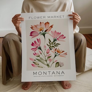 Impresión de flores del estado de Montana, impresión del mercado de flores de Montana, impresión de arte Bitterroot, impresión de arte floral, impresión botánica neutra, descarga digital