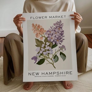 New Hampshire State Flower Print, New Hampshire Flower Market Print, Lilac Art Print, Floral Art Print, Neutral Botanical, Digital Download