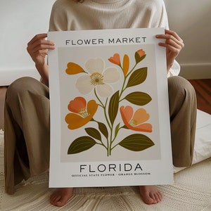 Impresión de flores del estado de Florida, impresión del mercado de flores de Florida, impresión de azahar, impresión de arte floral, impresión botánica neutra, descarga digital