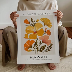 Hawaii State Flower Print, Hawaii Blumenmarkt Print, Hibiskus Kunstdruck, Floral Kunstdruck, Neutral Botanischer Druck, digitaler Download