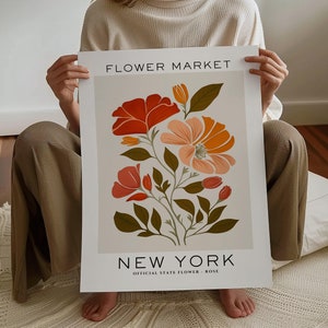 Impresión de flores del estado de Nueva York, Impresión del mercado de flores de Nueva York, Impresión de rosas, Impresión de flores, Impresión de arte floral, Botánico neutro, Descarga digital