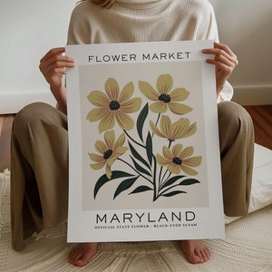 Impresión de flores del estado de Maryland, impresión del mercado de flores de Maryland, impresión de Susan de ojos negros, impresión floral, impresión botánica neutra, descarga digital