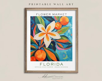 Florida State Flower Print, Florida Flower Market Print, Orange Blossom Print, Floral Art Print, Matisse Floral Print, Digital Download