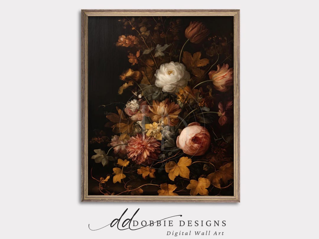 Dark Floral Wall Art Printable Vintage Botanical Still Life Antique ...