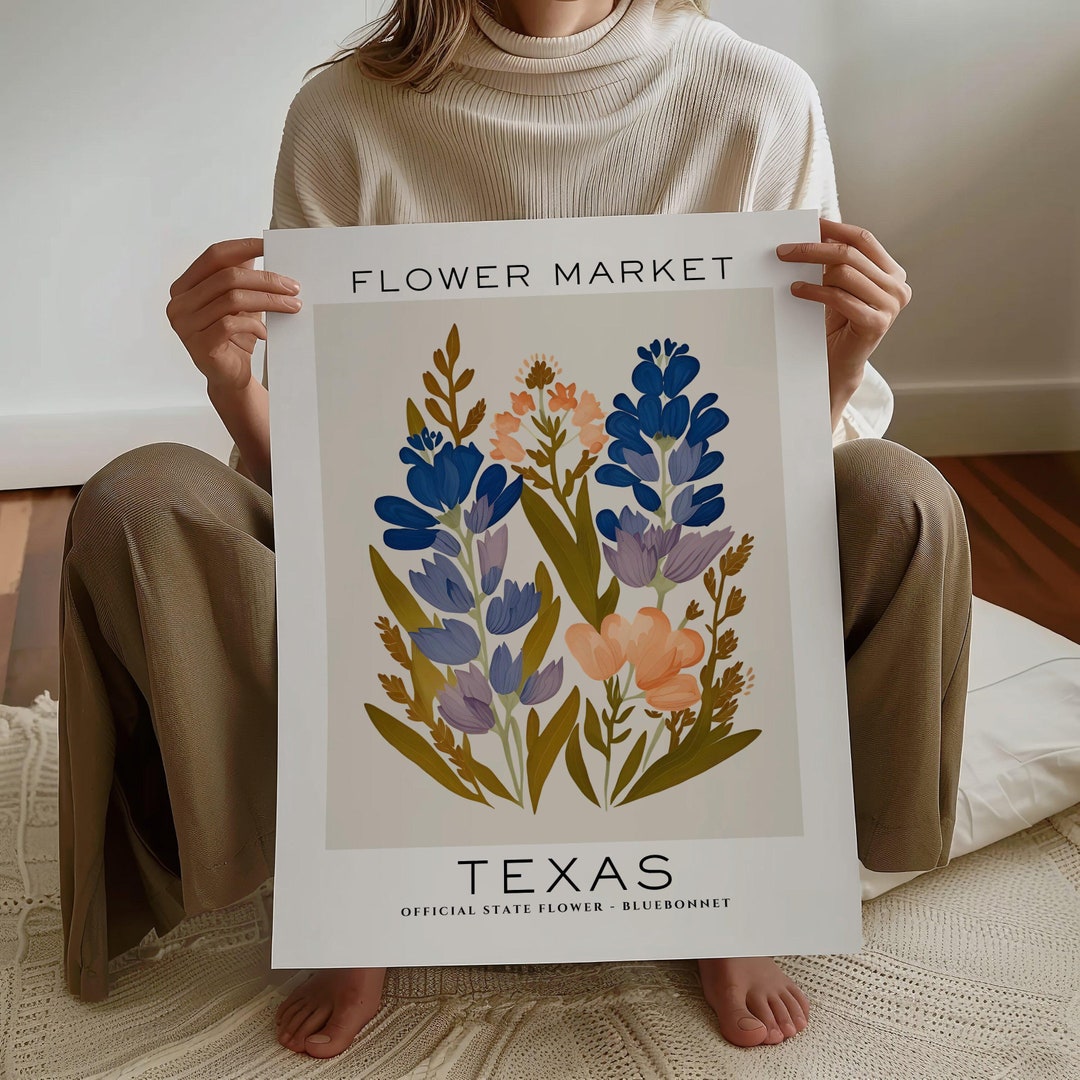 Texas State Flower Print, Texas Flower Market Print, Bluebonnet Art ...