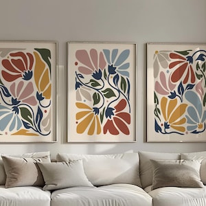 Boho Blumenbild Abstrakte Blumen Print-Set 3er-Set druckbare Blumengalerie Wandset Terrakotta Prints Boho druckbare Kunst Blumenmarkt Poster 241072-3