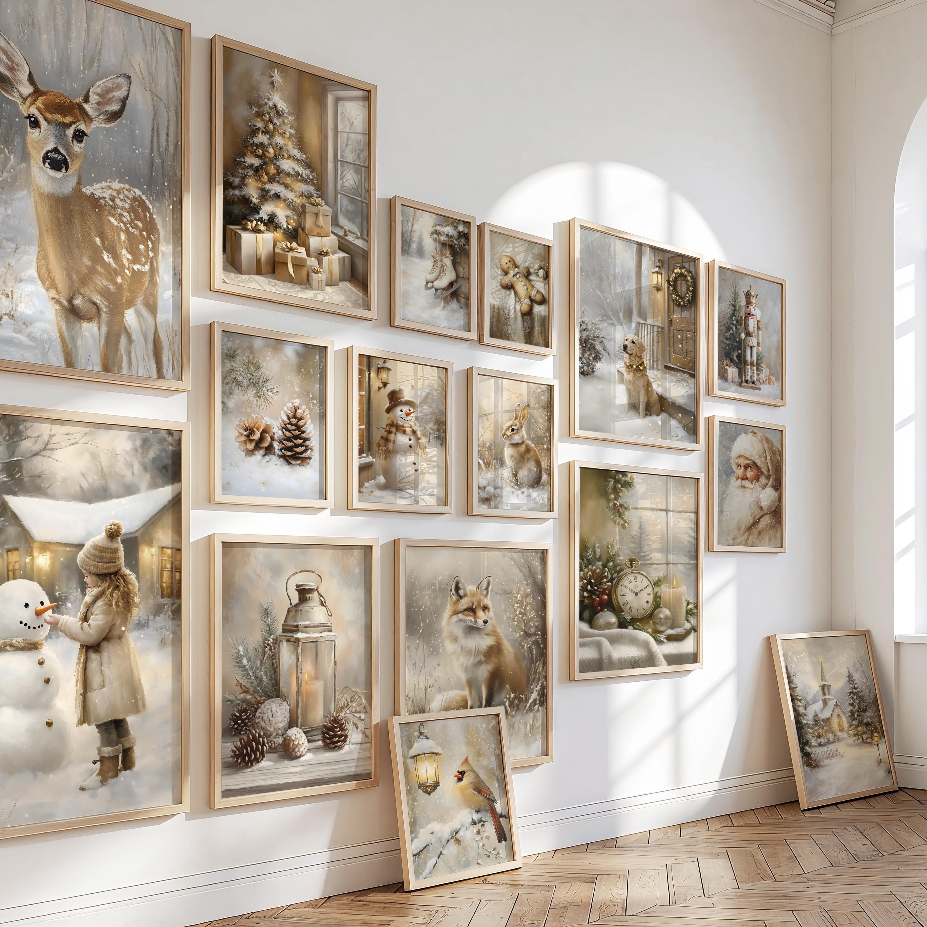 Neutral Christmas Wall Art Set Winter Holiday Prints Beige Christmas ...