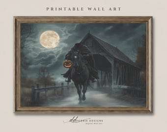 Headless Horseman Printable Wall Art Sleepy Hollow Covered Bridge Decor Gothic Halloween Poster Moody Dark Academia Print 241077-16