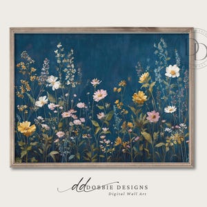 Mid Century Blumen Landschaft Kunst Botanische Wildblumen Malerei Cottagecore Dekor Blau Botanischer Garten Stimmungsvoll Wildblumen Feld Printable 251035-28