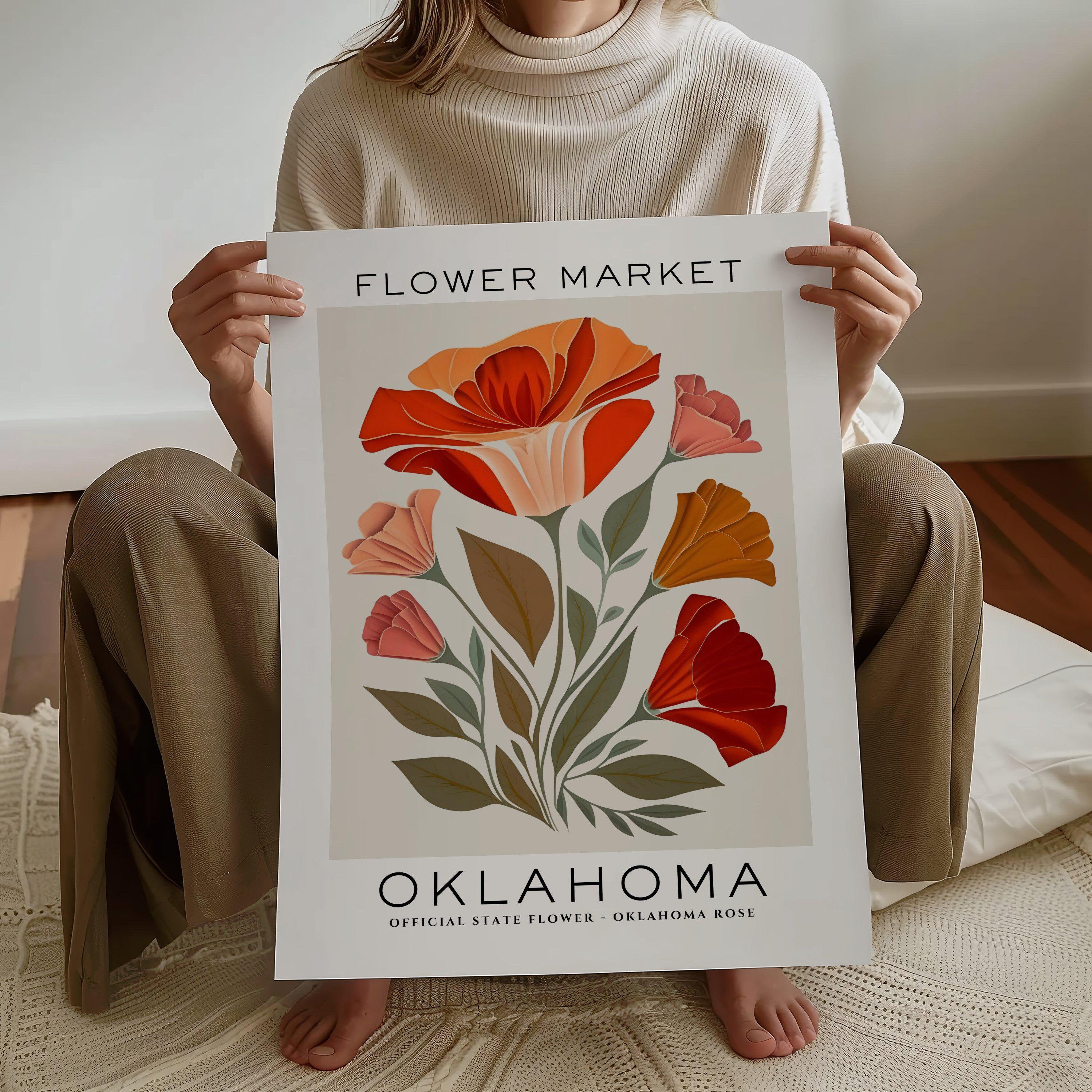 Oklahoma State Flower Print, Oklahoma Flower Market Print, Oklahoma Rose Print, Floral Art Print, Neutral Botanical Print, Digital Download