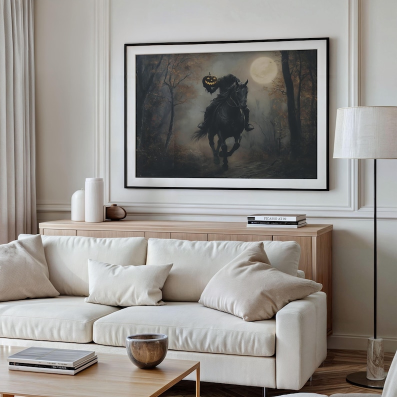 Headless Horseman Wall Art Sleepy Hollow Vintage Halloween Decor Dark Academia Moody Autumn Painting Pumpkin Head Poster 241077-10 image 4