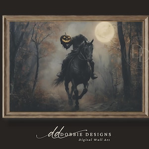 Headless Horseman Wall Art Sleepy Hollow Vintage Halloween Decor Dark Academia Moody Autumn Painting Pumpkin Head Poster 241077-10 image 2