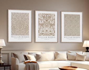 William Morris Neutral 3er-Set Wand Kunst Drucke, William Morris Vintage Museum Ausstellung Kunst Poster, Jugendstil Drucke, Galerie Wand Set