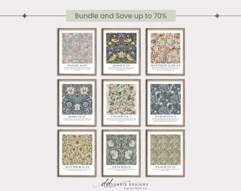Christian Floral Set of 2, Bible Verse Wall Poster Set, Botanical ...