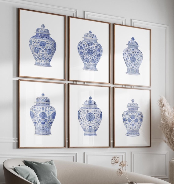 Blue & White Porcelain Ginger Jar - Floral Design Blue & White Porcelain Ginger Jar - Floral Design