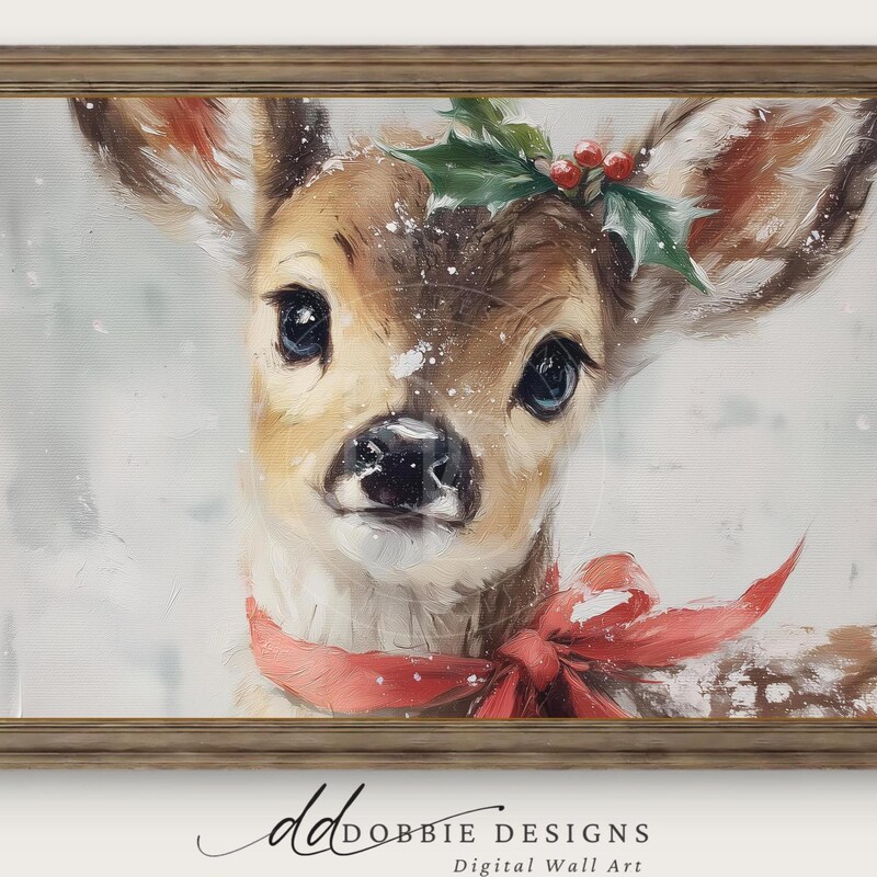 Christmas Deer Painting Etsy
