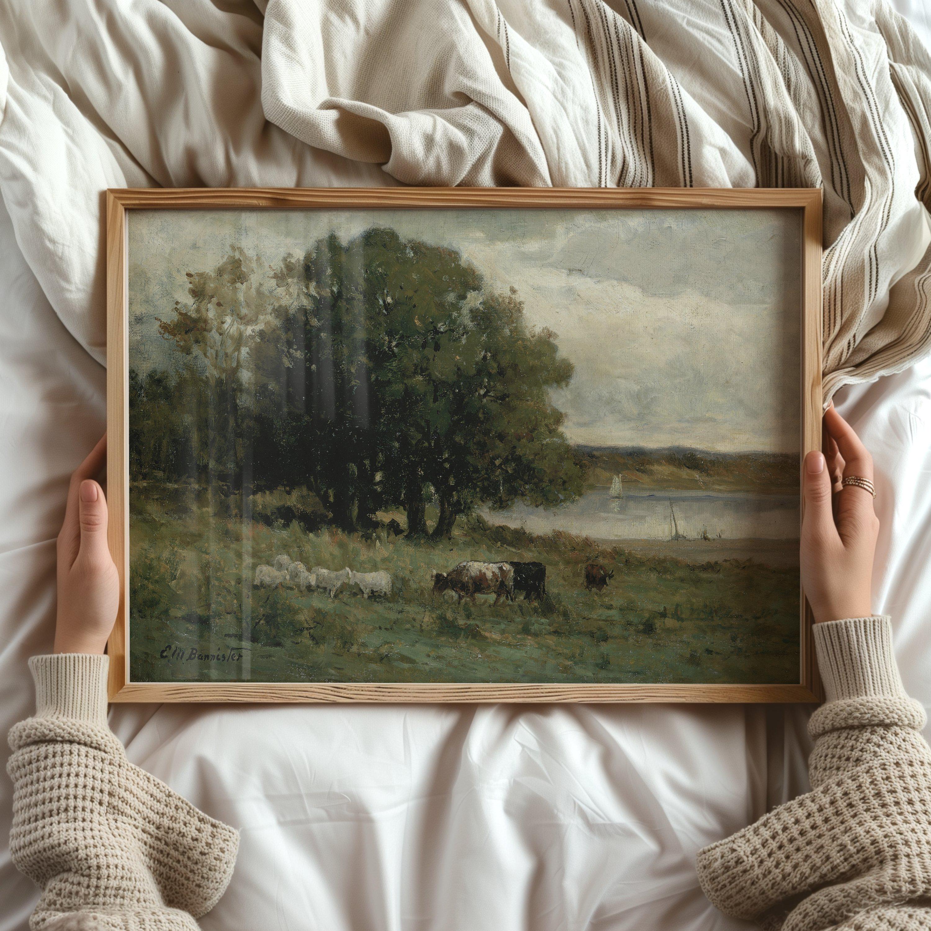 Vintage Pastoral Landscape Art Print Rustic Countryside Painting ...