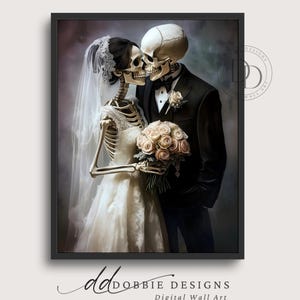 Skeleton Wedding Wall Art Gothic Bride and Groom Halloween Decor Romantic Skeleton Couple Printable Artwork Spooky Wall Decoration 251044-11