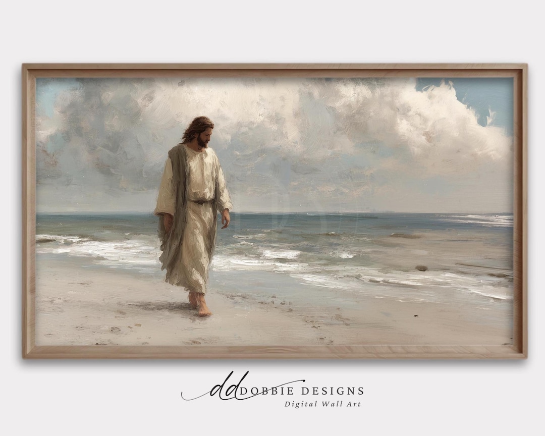 Jesus Walking on the Shore Frame TV Art Christian Coastal Landscape ...