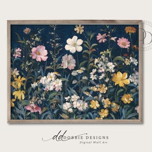 Dunkel Blumen Wand Kunst Stimmungsvoll Botanische Wildblumen Malerei Cottagecore Dekor Blau Botanischer Garten Stimmungsvoll Wildblumen Feld Printable 251035-20