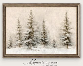 Winter Deer Landscape Wall Art Rustic Woodland Print Snowy Forest ...