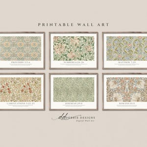 William Morris Bible Verse Wall Art Horizontal Set of 6 Vintage Christian Botanical Gallery Wall Faith & Strength Scripture Prints 260034