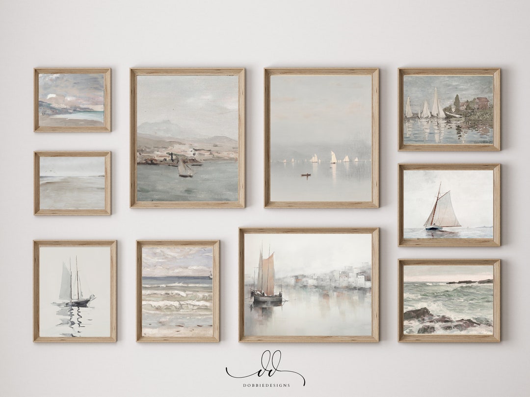 Neutral Coastal Gallery Wall Art Set of 10 Digital Prints, Vintage ...