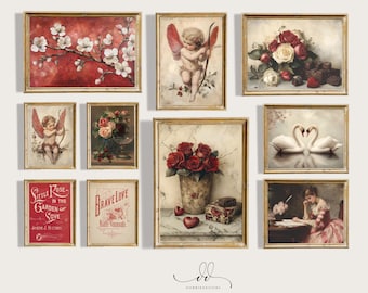 Arte de parede vintage para galeria de Dia dos Namorados, decoração romântica adorável para o Dia dos Namorados, decoração romântica chique e surrada, anjo querubim, arte para impressão 241093