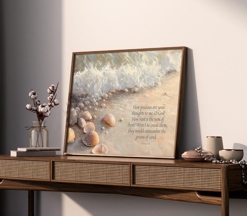 Psalm 139:17-18 Bible Verse Print Coastal Scripture Wall Art Grains of ...