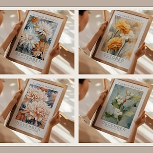 Lot de 12 fleurs pour le mois de naissance, oeuvre d'art murale florale neutre, cadeau pour le mois de naissance, impression du mois de naissance, impression du marché aux fleurs, impression de fleurs de naissance image 7