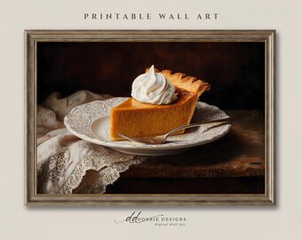 Pumpkin Pie Still Life Painting Digital Wall Art Farmhouse-Printable Kitchen Wall Decor Thanksgiving Decorating 251094