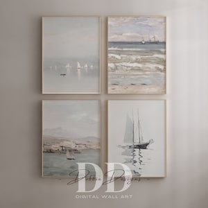 Neutral Coastal Gallery Wall Art Set of 10 Digital Prints, Vintage ...