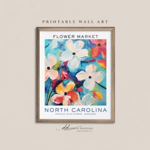 Print van de staatsbloem van North Carolina, print van de bloemenmarkt van North Carolina, kunstprint van een kornoelje, bloemenkunst, bloemenprint van Matisse, digitale download