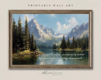 Psalm 121:1-2 Bible Verse Print Mountain Landscape Painting I Lift My Eyes Scripture Wall Art Faith-Based Decor Digital Download 251039-3