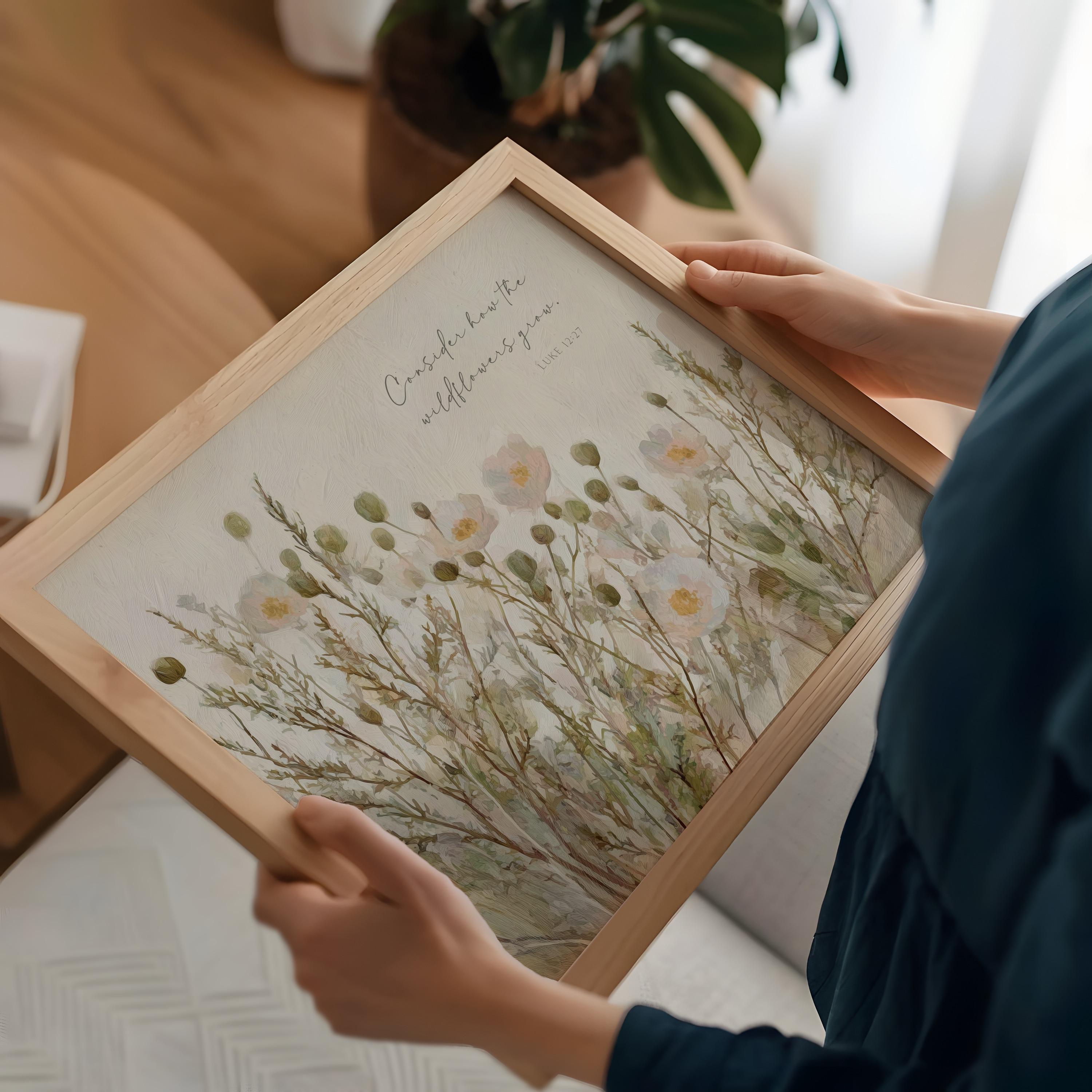 Wildflower Bible Verse Wall Art Luke 12:27 Scripture Print Consider the ...