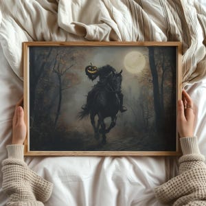 Headless Horseman Wall Art Sleepy Hollow Vintage Halloween Decor Dark Academia Moody Autumn Painting Pumpkin Head Poster 241077-10 image 7