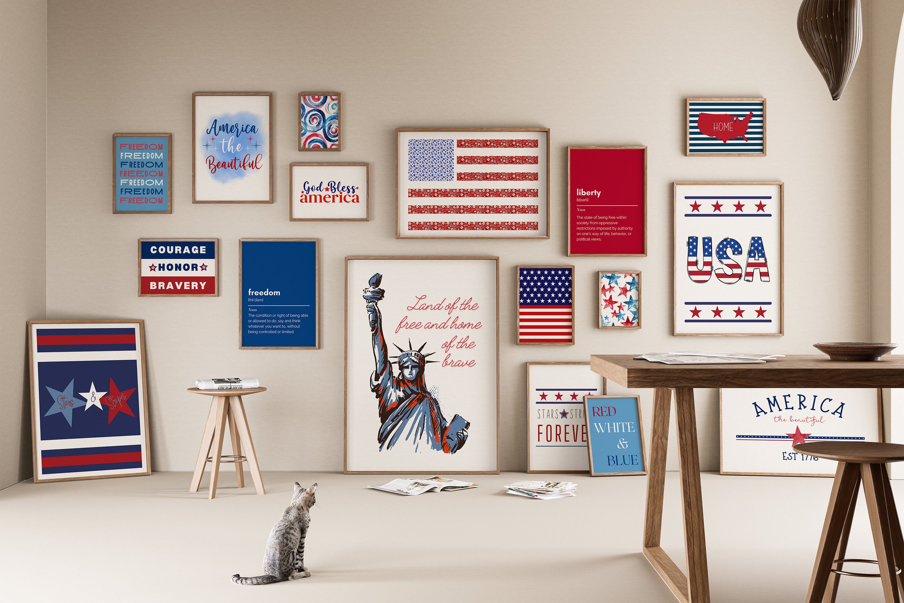 Patriotic Wall Art Set of 54 Independence Day Posters 4th of July Decor ...
