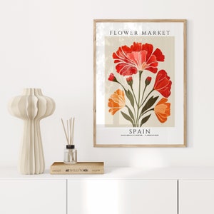 Spain Flower Market Print, Botanical Wall Art, Spain Flower Market Poster, Spain National Flower Print, Spain Travel Art, Carnation Print image 7