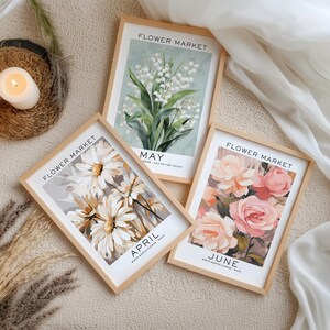 Lot de 12 fleurs pour le mois de naissance, oeuvre d'art murale florale neutre, cadeau pour le mois de naissance, impression du mois de naissance, impression du marché aux fleurs, impression de fleurs de naissance image 8
